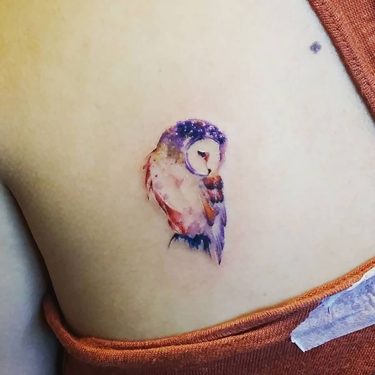 1200x1200 Small Watercolor Owl Tattoo On Waist - Small Watercolor