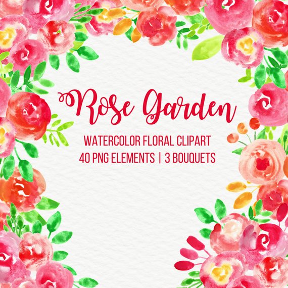 570x570 Watercolor Flowers Floral Clipart Clip Art Digital Handpainted Etsy - Small Watercolor Flower