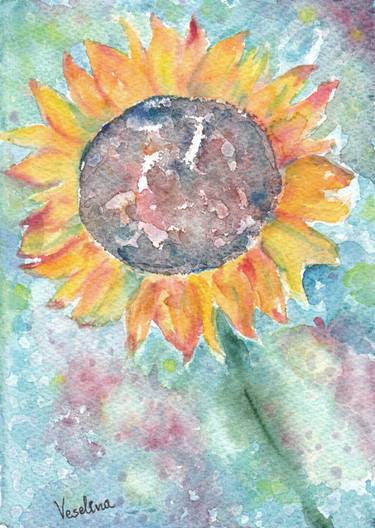 375x528 Watercolor Sunflower Painting Aquarelle Wall Art Decor Living Room - Small Watercolor Flower