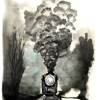 354x354 Giclee Print Of Train Smoke - Smoke Watercolor