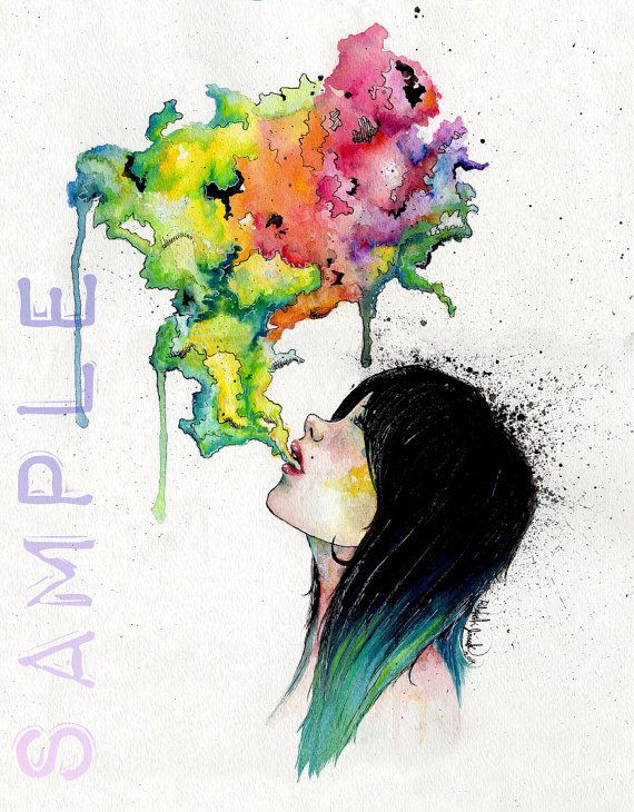 570x730 Print Watercolor Girl Blowing Colorful Smoke, Vapor - Smoke Watercolor