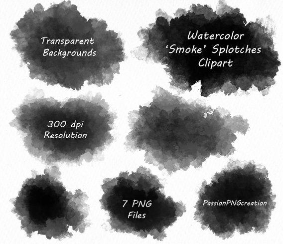 570x489 Watercolor Smoke Splotches Clipart Black Splashes Clipart Etsy - Smoke Watercolor