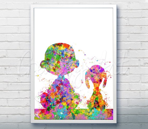 570x494 Snoopy Charlie Brown Peanuts Watercolor Art Poster Print Etsy - Snoopy Watercolor