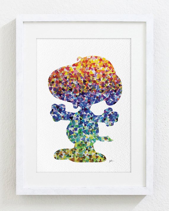 570x711 Snoopy Watercolor Painting Geometric Art 5x7 Archival Print Etsy - Snoopy Watercolor