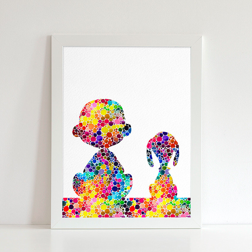 850x850 Snoopy Watercolor Painting Geometric Art 5x7 Archival Snoopy Art - Snoopy Watercolor