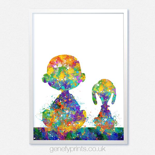 600x600 Snoopy And Charlie Brown Watercolor Print - Snoopy Watercolor