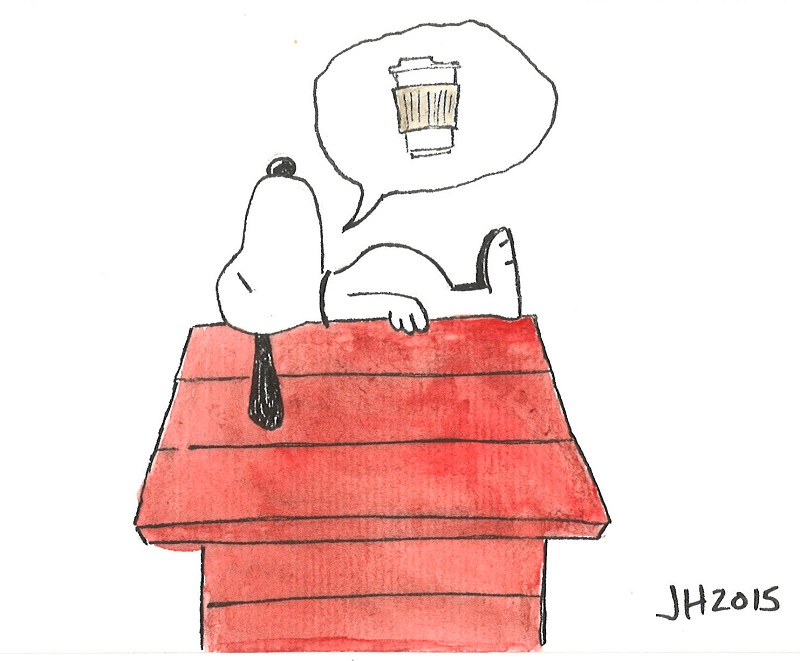 800x661 Watercolor Painting Jitterbot The Coffee Guy - Snoopy Watercolor