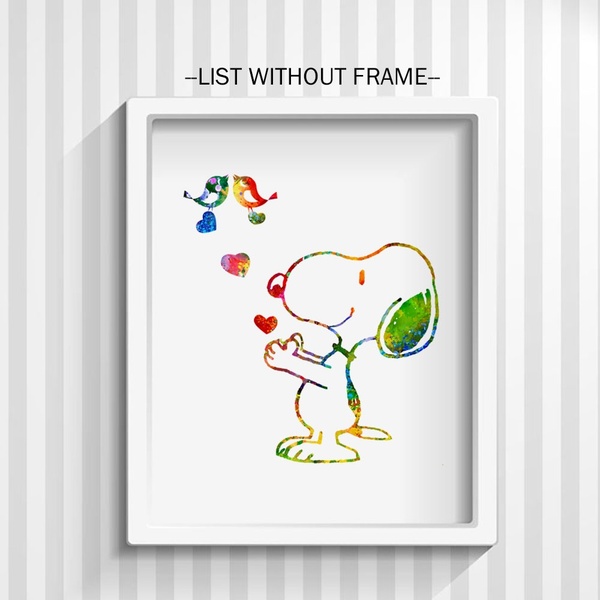 600x600 Wish Snoopy With Love Birds Watercolor Art Paint Home Decor - Snoopy Watercolor