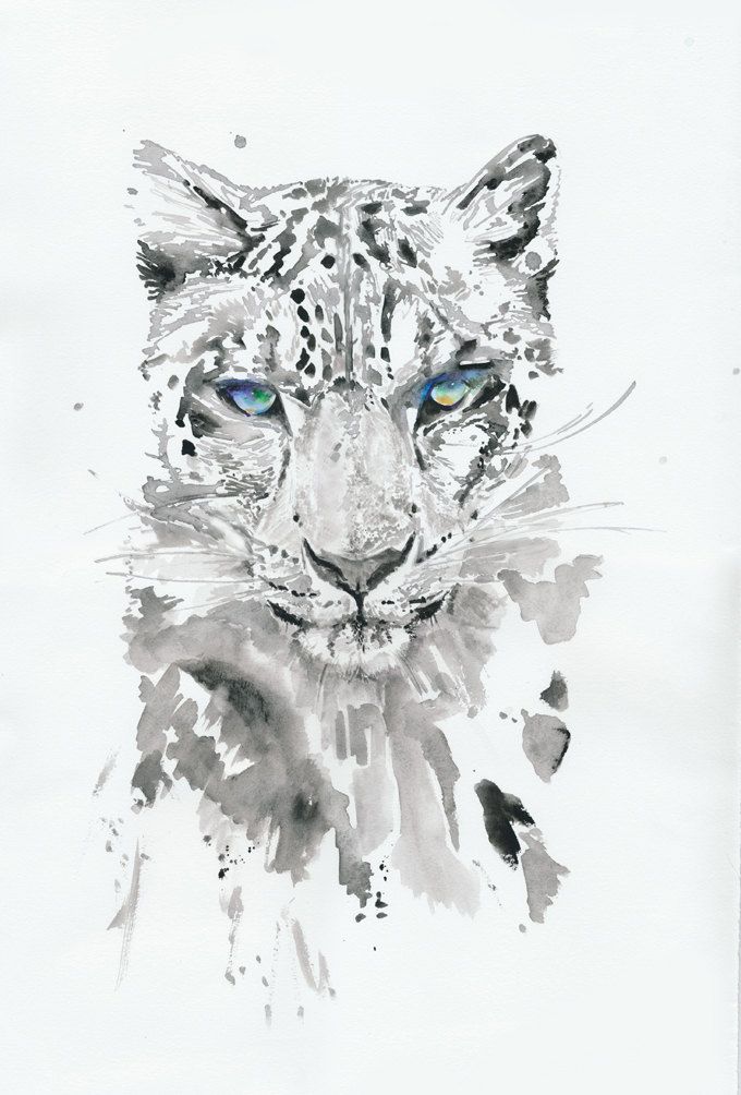 680x1004 Original Watercolor Painting Of Leopard, Watercolour Illustration - Snow Leopard Watercolor
