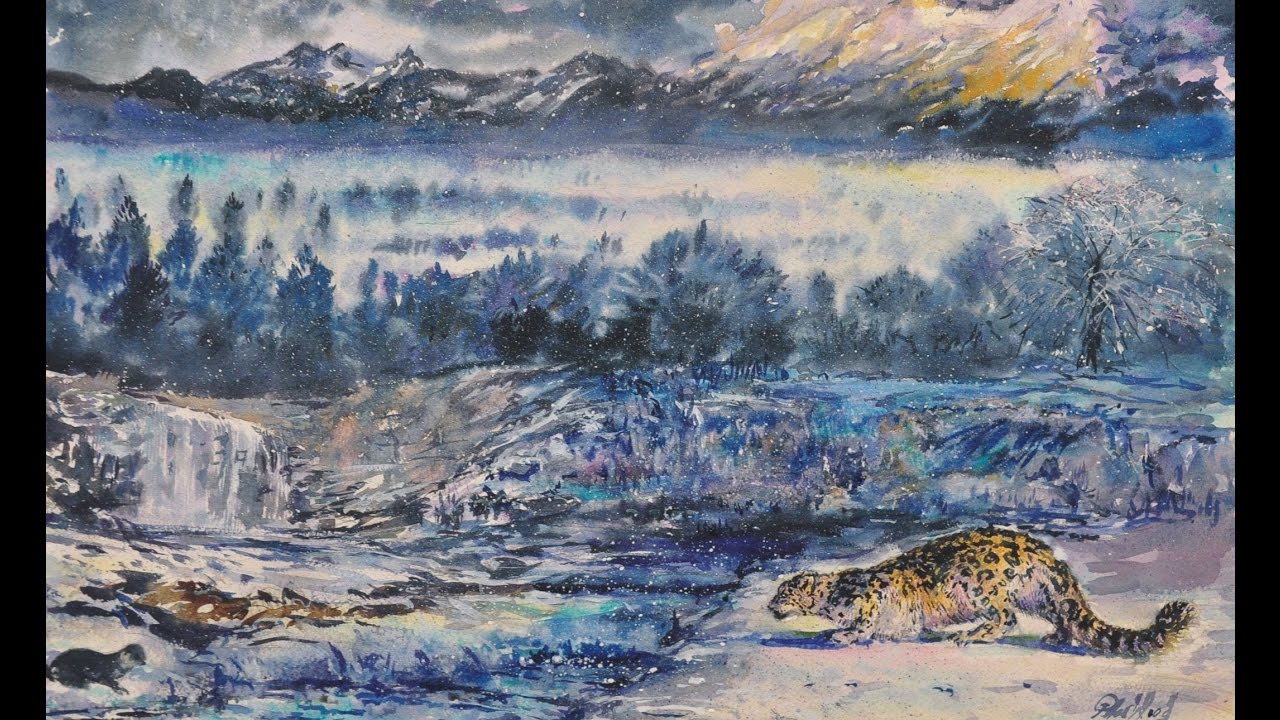 1280x720 Snow Leopard - Snow Leopard Watercolor