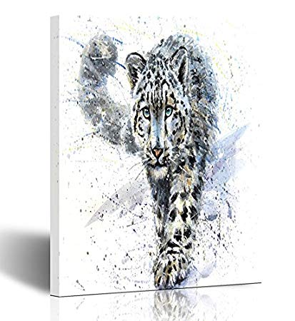 413x450 Emvency Painting Wall Art Canvas Print Square 12x16 - Snow Leopard Watercolor
