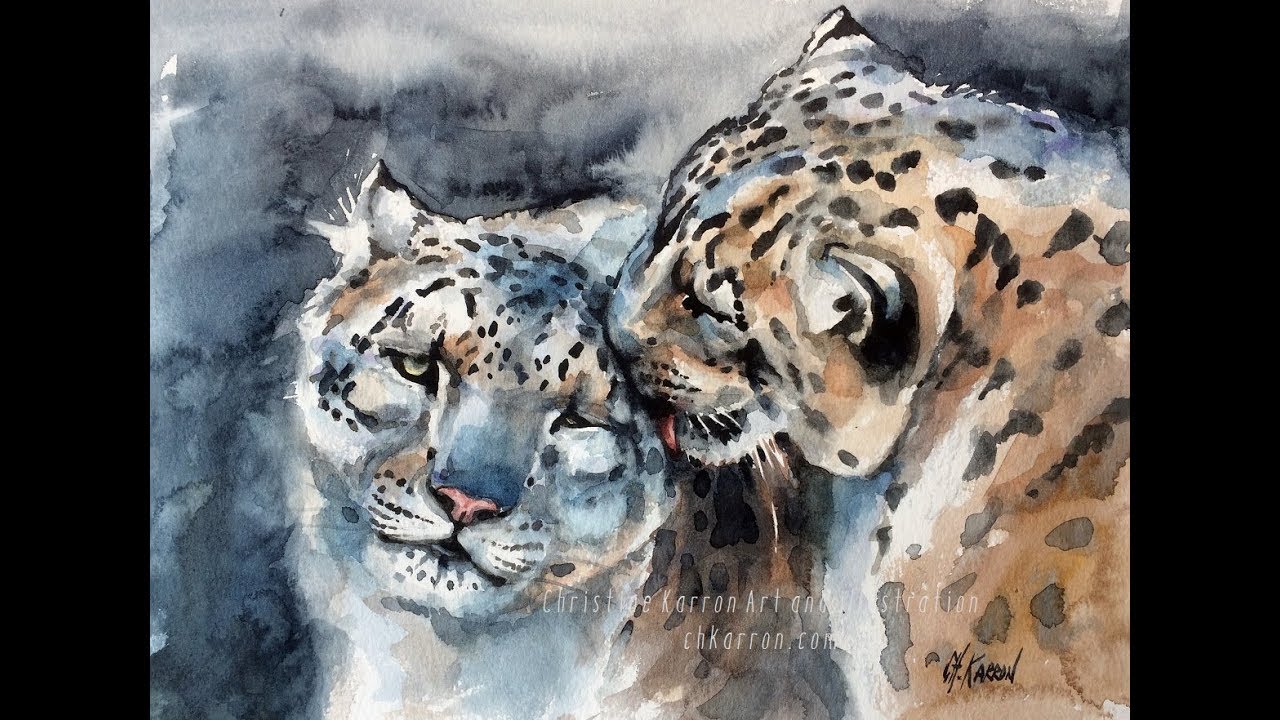 1280x720 Snow Leopards Watercolor Painting Demo By Ch.karron - Snow Leopard Watercolor