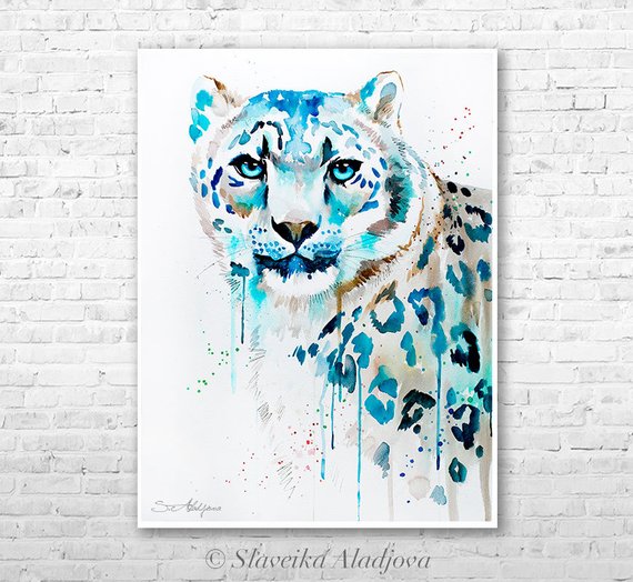 570x524 Snow Leopard Watercolor Painting Print By Slaveika Aladjova Etsy - Snow Leopard Watercolor