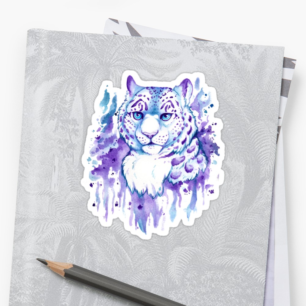1000x1000 Watercolor Snow Leopard Bust Stickers By Lacey Steward Redbubble - Snow Leopard Watercolor