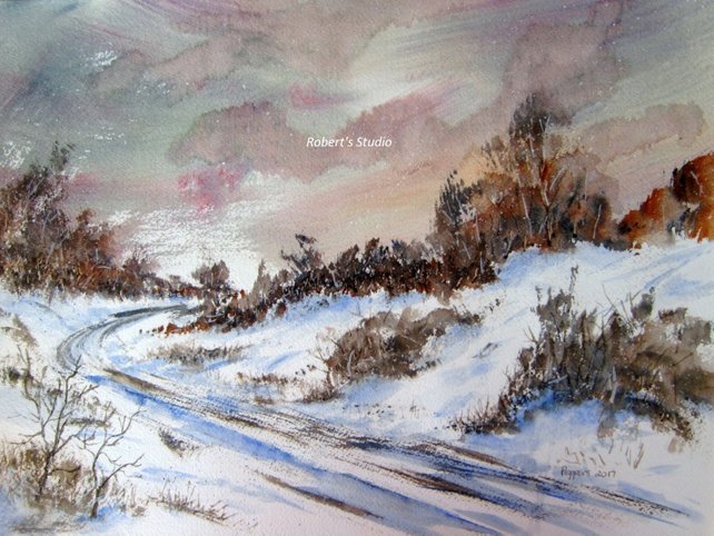 642x482 Original Winter Watercolor Landscape Winter Snow Scene Etsy - Snow Scene Watercolor Painting