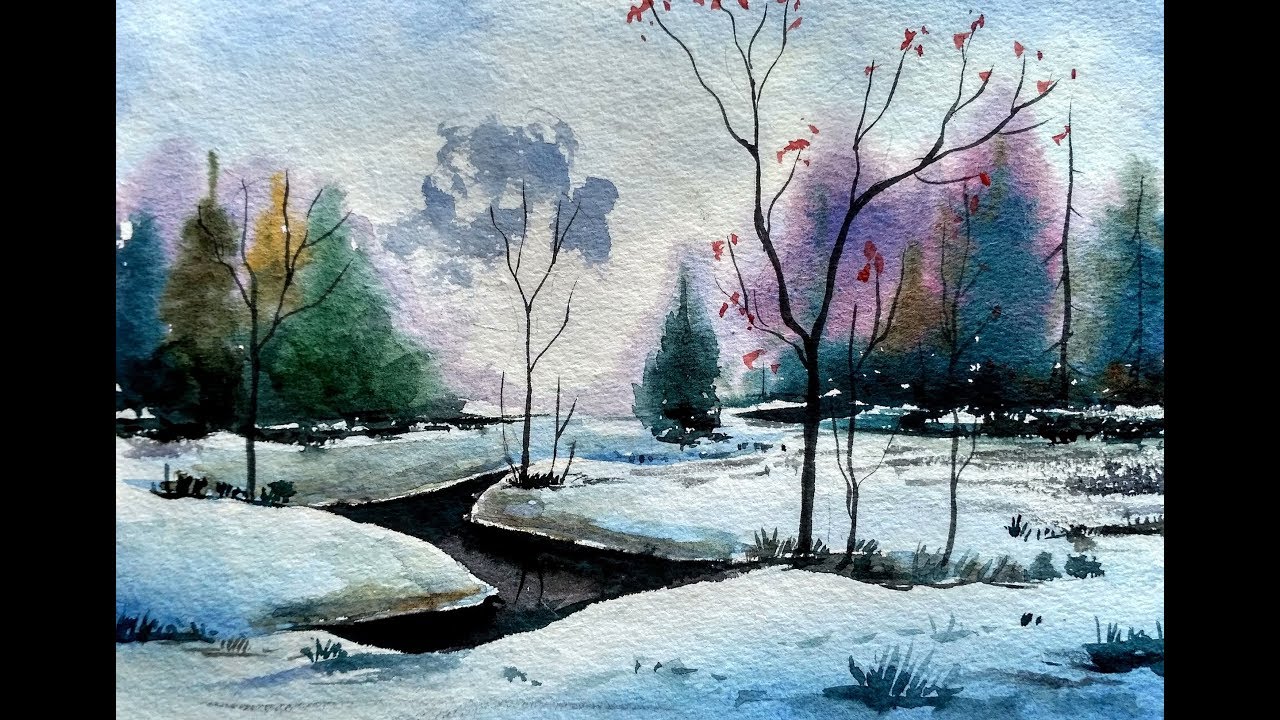 1280x720 Painting A Beautiful Snow Scene In Watercolour Paint With David - Snow Scene Watercolor Painting