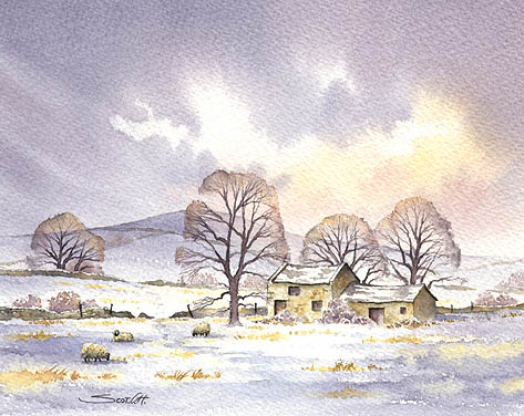 473x376 Snow Scene Demonstration In Watercolour. - Snow Scene Watercolor Painting