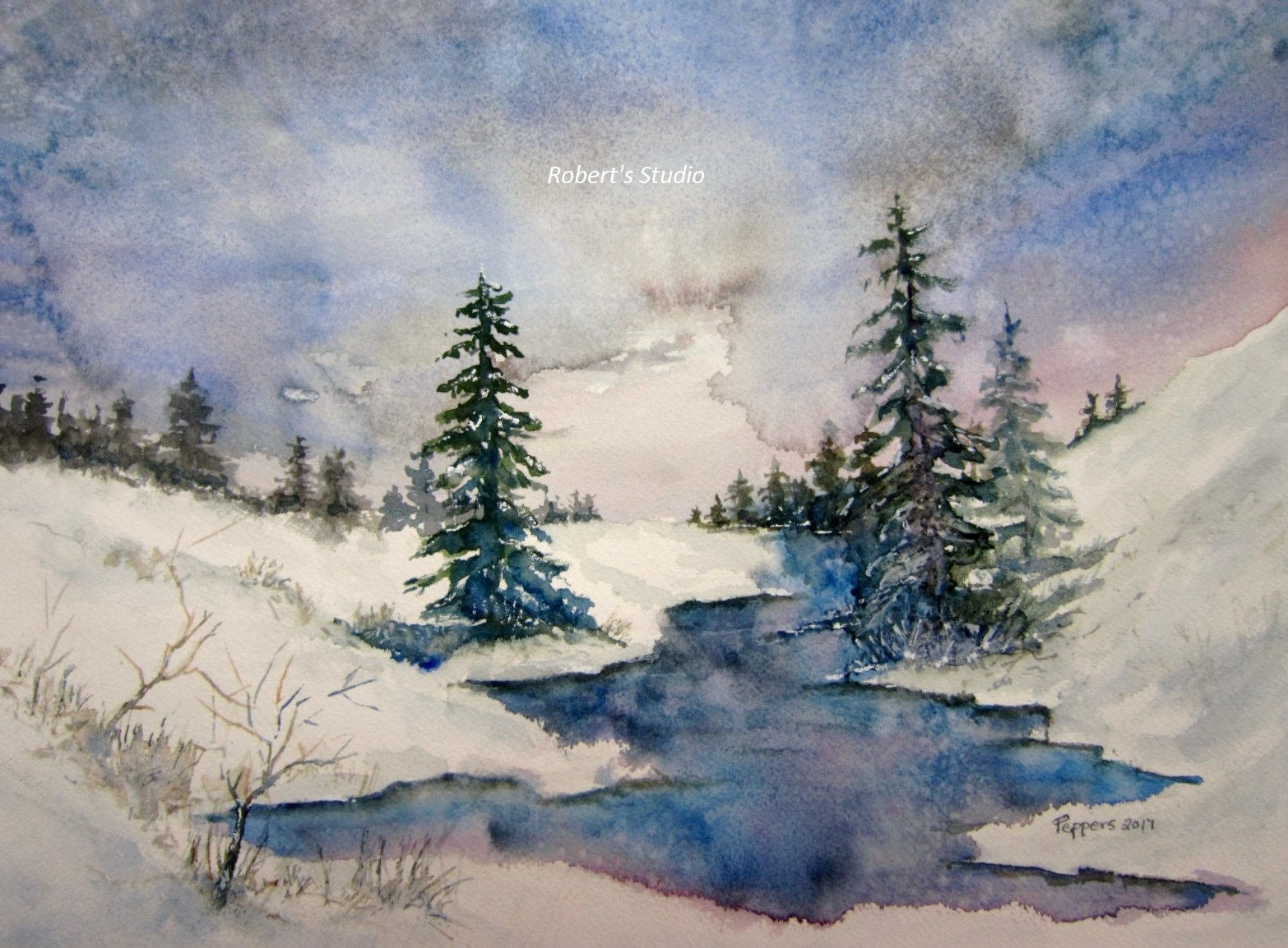 1566x1154 Watercolor Landscape Archival Print Winter Painting Winter Etsy - Snow Scene Watercolor Painting
