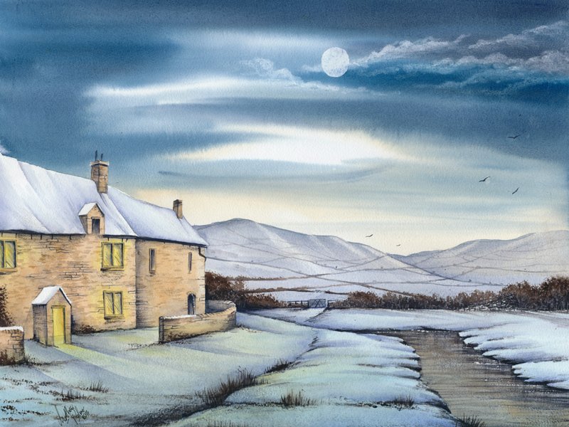 800x600 Watercolour Tutorial Paint A Night Snow Scene - Snow Scene Watercolor Painting