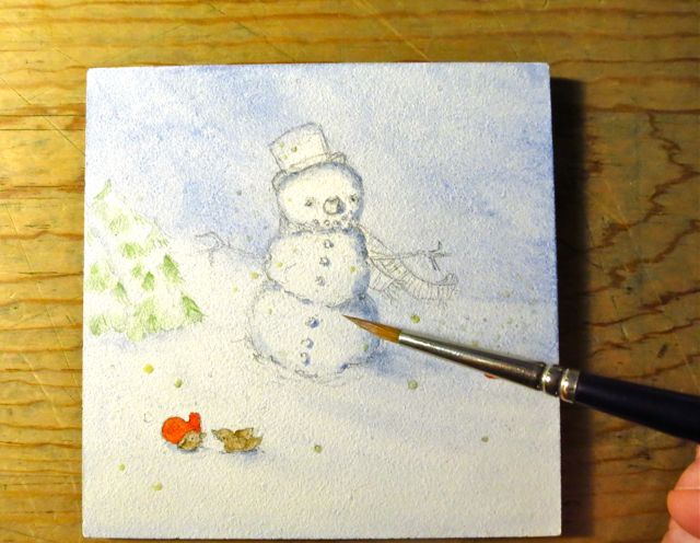 640x496 How To Paint A Sweet Snowman With Simple Steps - Snowman Watercolor Painting