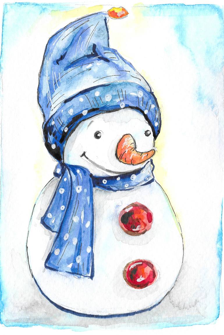 770x1154 Saatchi Art Snowman Painting By Yana Sadykova - Snowman Watercolor Painting