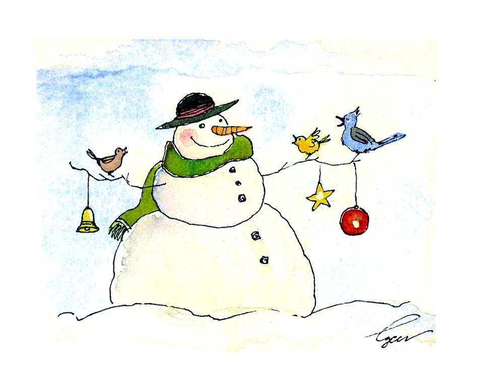947x769 Snowman Christmas Greeting Card Snowman Art Winter Snowman - Snowman Watercolor Painting