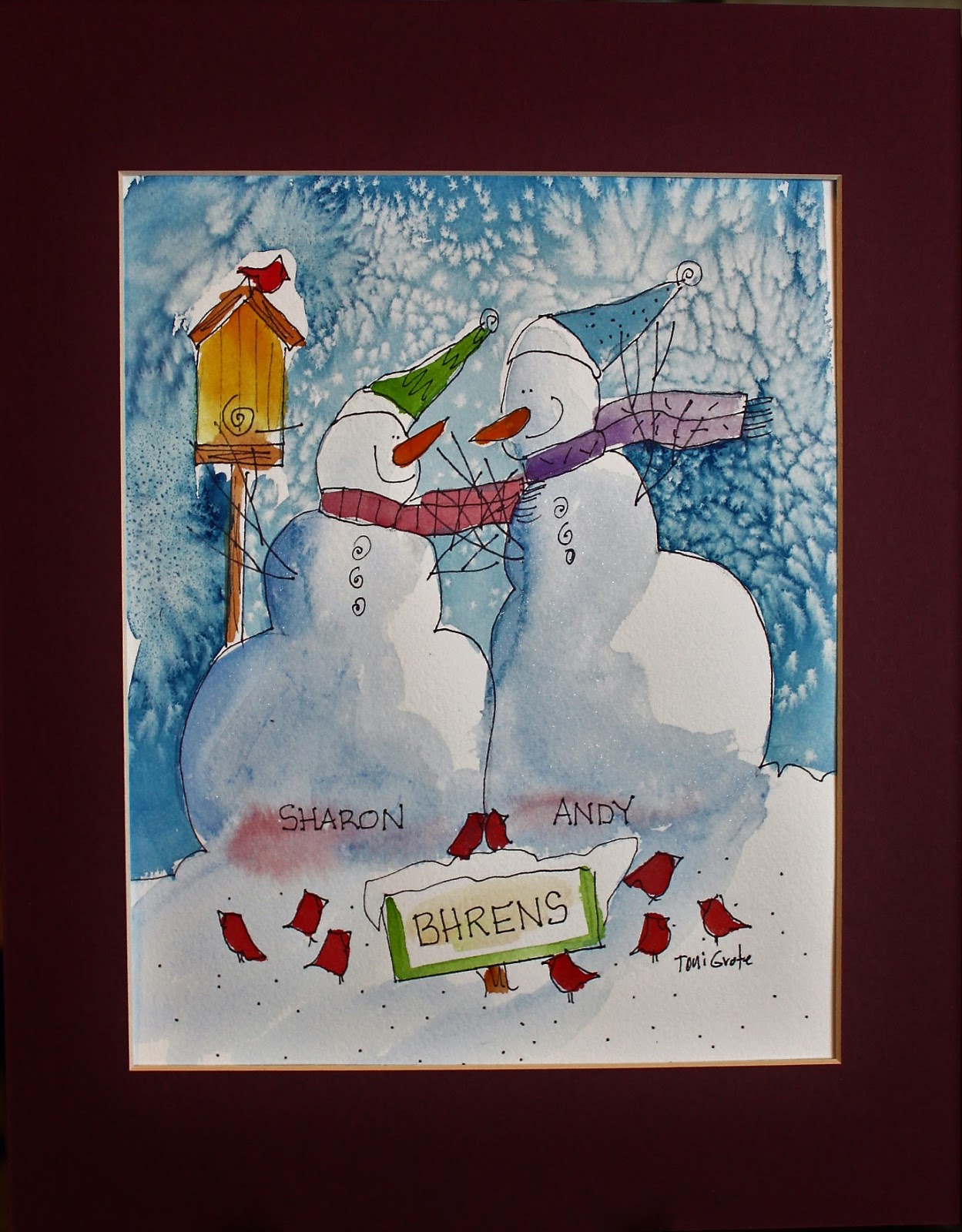 1249x1600 Unique Gift Idea Custom Original Watercolor Snowman Families - Snowman Watercolor Painting