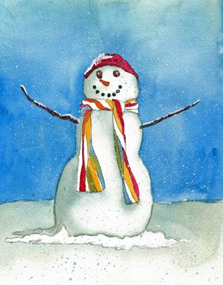 312x400 The Happy Snowman Watercolor Painting Projects - Snowman Watercolor Painting