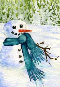 236x343 Adorable Christmas Art Print Of A Snowman. Watercolor Painting, By - Snowman Watercolor Painting