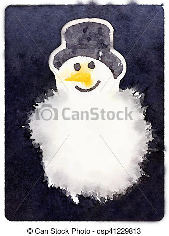 337x470 Dw Snowman. Digital Watercolor Painting Of A Fluffy Snowman With A - Snowman Watercolor Painting