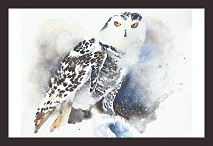425x291 Mad Masters Snowy Owl Watercolor Painting 1 Piece Wooden Framed - Snowy Owl Watercolor