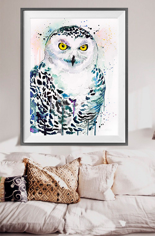 500x763 Snowy Owl Watercolor Painting Print - Snowy Owl Watercolor