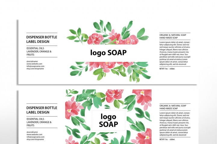 720x479 Soap Label Design, Cosmetic Label Template, Product Packaging - Soap Watercolor