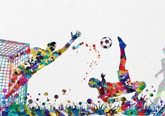 570x403 Soccer Watercolor Print Football Match Archival Print Soccer - Soccer Watercolor