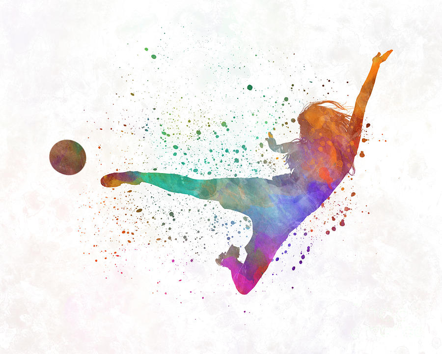 900x720 Woman Soccer Player 02 In Watercolor Painting By Pablo Romero - Soccer Watercolor