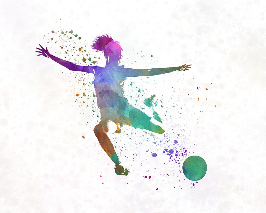900x720 Woman Soccer Player 03 In Watercolor Painting By Pablo Romero - Soccer Watercolor