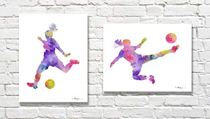 425x242 Set Of 2 Girls Soccer Abstract Watercolor Art Prints - Soccer Watercolor