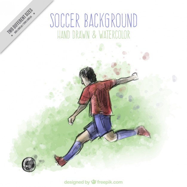 626x626 Hand Drawn Footballer In Watercolor Effect Background Vector - Soccer Watercolor