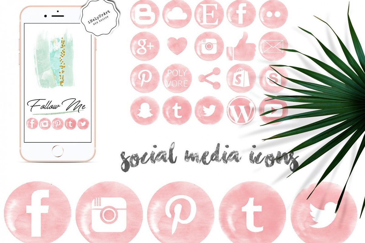 1200x800 Pink Watercolor Social Media Icons - Social Media Watercolor Icons