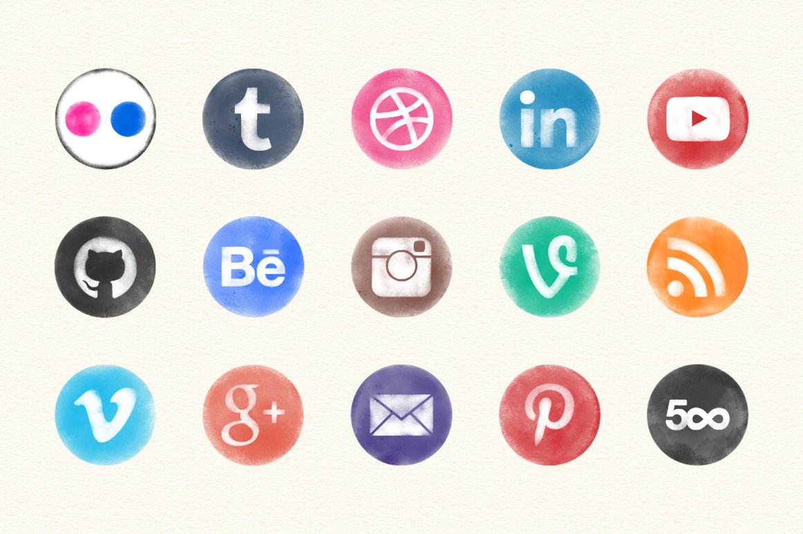 1160x772 Social Media Watercolor Icons By Marmalade Moon - Social Media Watercolor Icons
