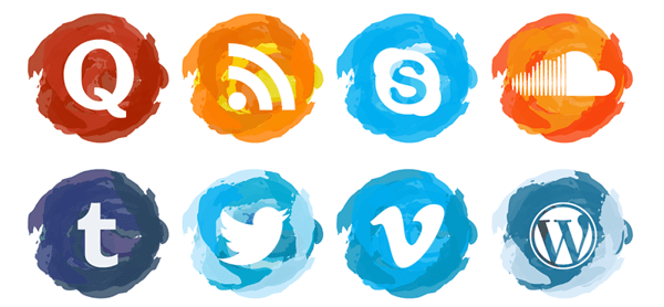 600x278 Social Media Watercolor Icons - Social Media Watercolor Icons