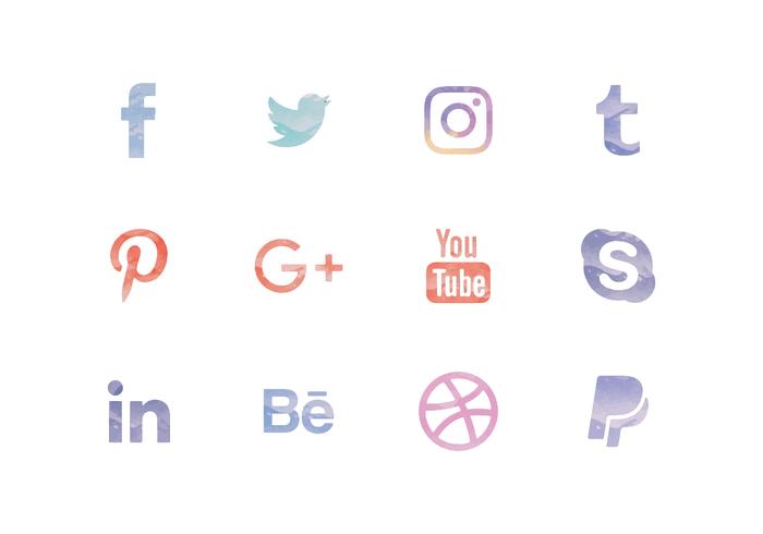 700x490 Vector Watercolor Social Media Icons Set - Social Media Watercolor Icons