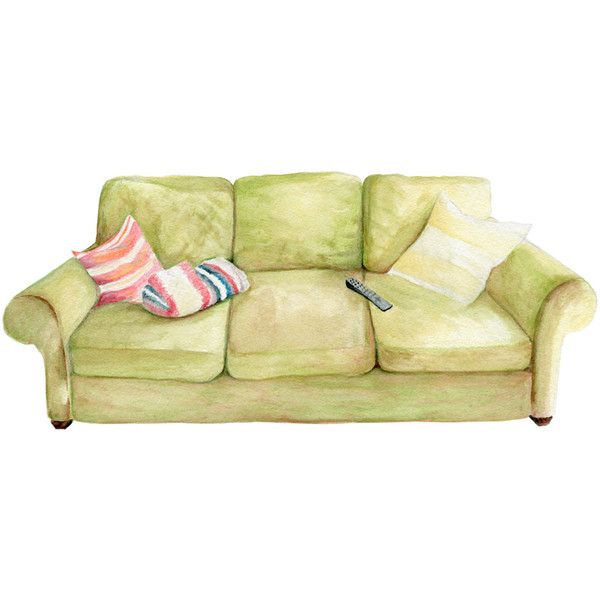 600x600 Green Sofa Illustration Archival Quality Print (3.034 Kwd - Sofa Watercolor