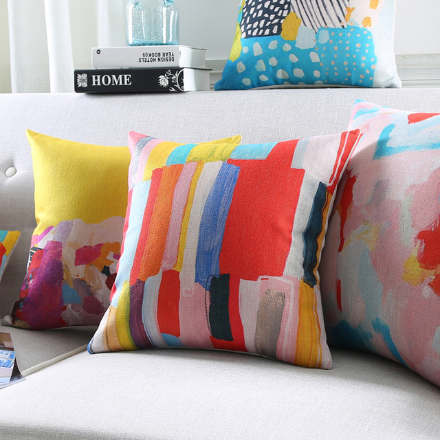 640x640 Southeast Asia Linen Cushion Cover Home Decorative Watercolor - Sofa Watercolor