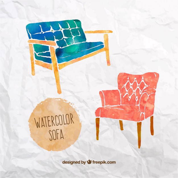 626x626 Watercolor Sofa Vector Premium Download - Sofa Watercolor