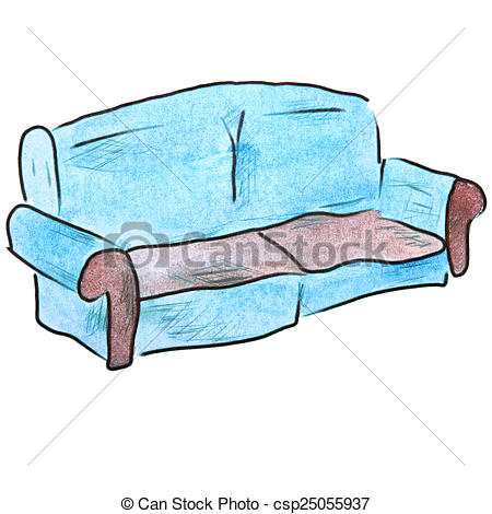 450x470 Watercolor Sofa Light Blue Cartoon Figure, Isolated On White - Sofa Watercolor