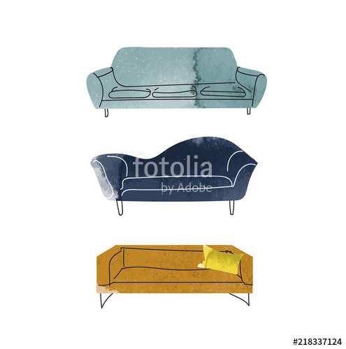 495x500 Watercolor Sofa Illustration. Vector Interior Design Hand Drawn - Sofa Watercolor