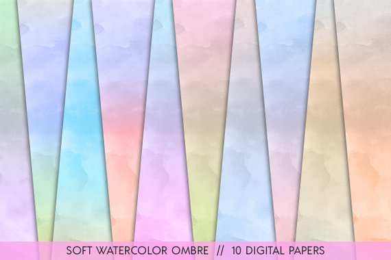 570x380 Soft Watercolor Ombre 10 Ombre Digital Paper Cotton Etsy - Soft Watercolor