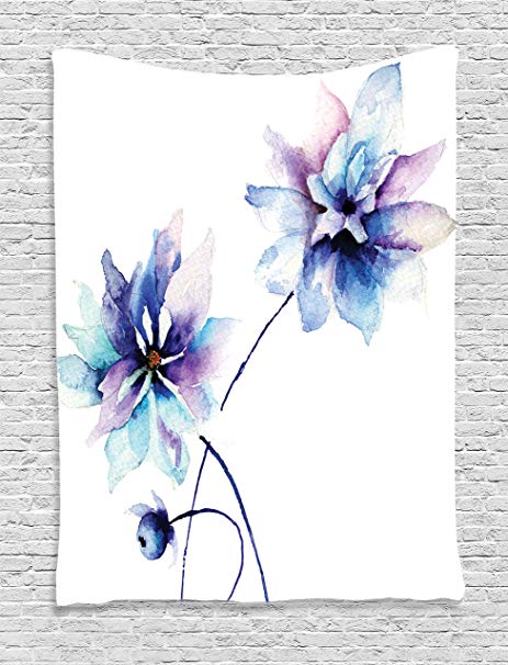 463x606 Ambesonne Flower Tapestry Watercolor Decor, Elegant - Soft Watercolor