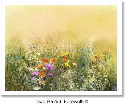 437x364 Art Print Of Watercolor Painting Wildflowers And Soft Leaves - Soft Watercolor